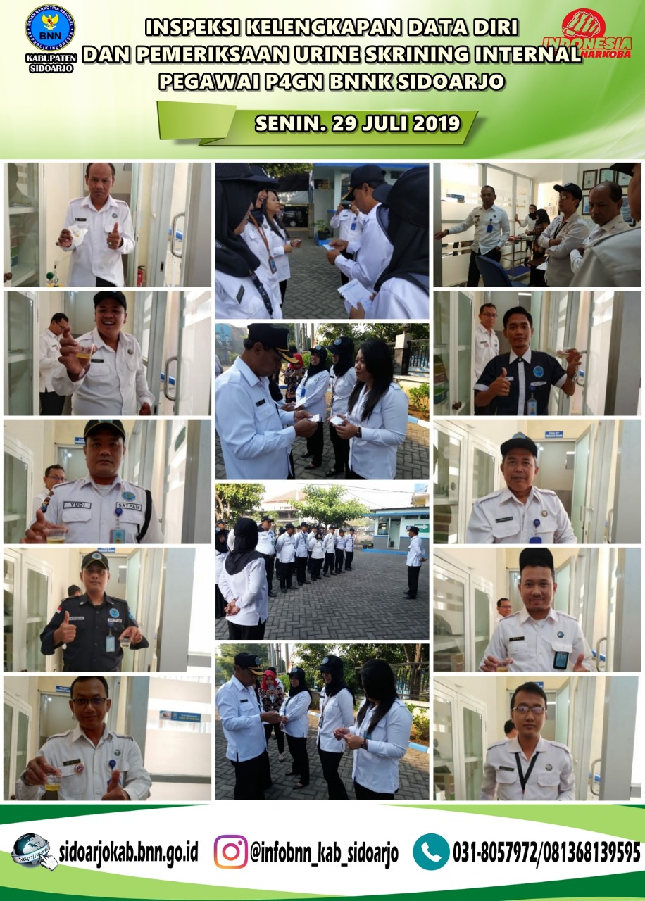 INSPEKSI KELENGKAPAN DATA DIRI DAN PEMERIKSAAN URINE SKRINING INTERNAL PEGAWAI P4GN BNNK SIDOARJO INSPEKSI KELENGKAPAN DATA DIRI DAN PEMERIKSAAN URINE SKRINING INTERNAL PEGAWAI P4GN BNNK SIDOARJO