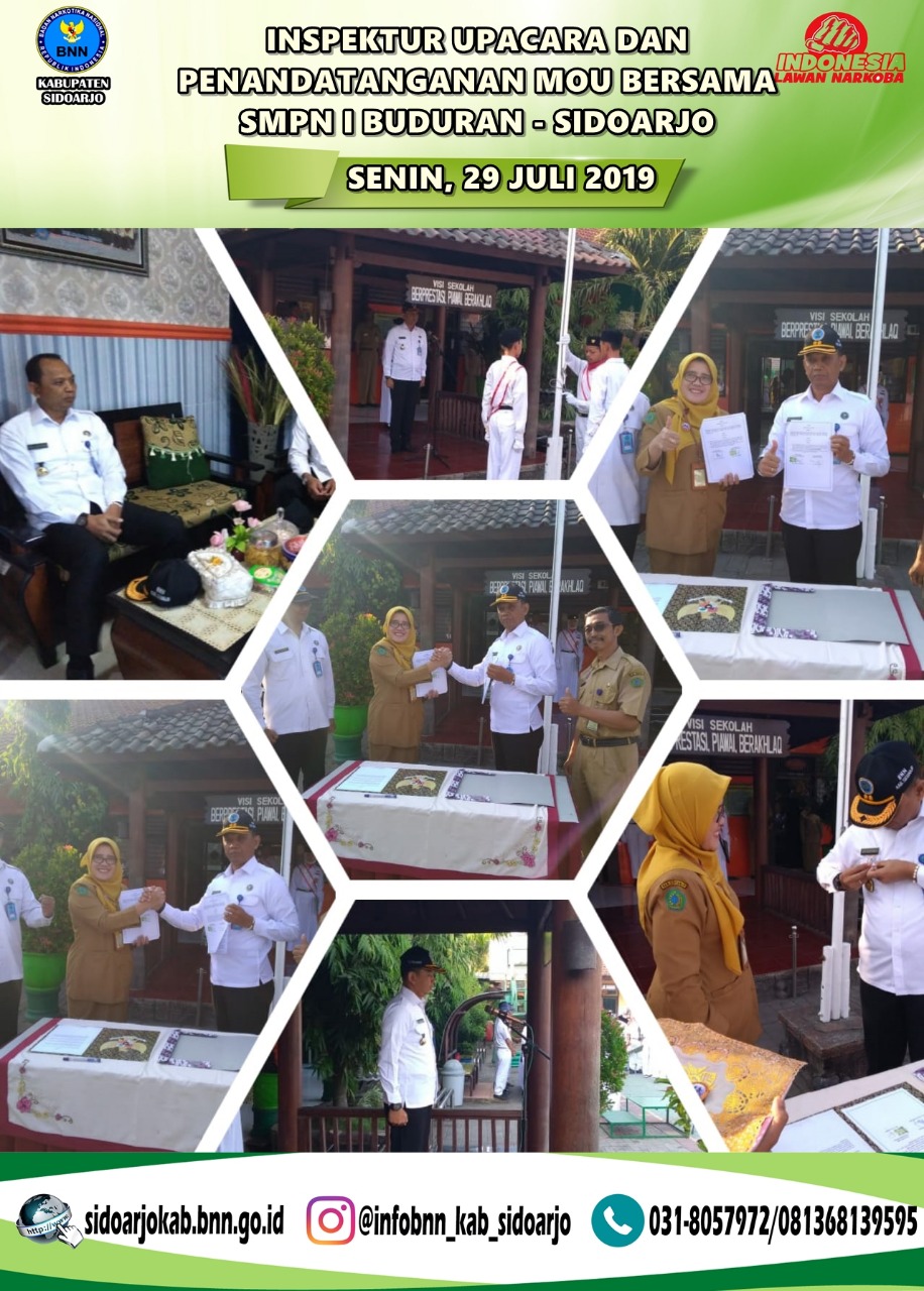 INSPEKTUR UPACARA DAN PENANDATANGANAN MOU BERSAMA SMPN I BUDURAN – SIDOARJO INSPEKTUR UPACARA DAN PENANDATANGANAN MOU BERSAMA SMPN I BUDURAN – SIDOARJO