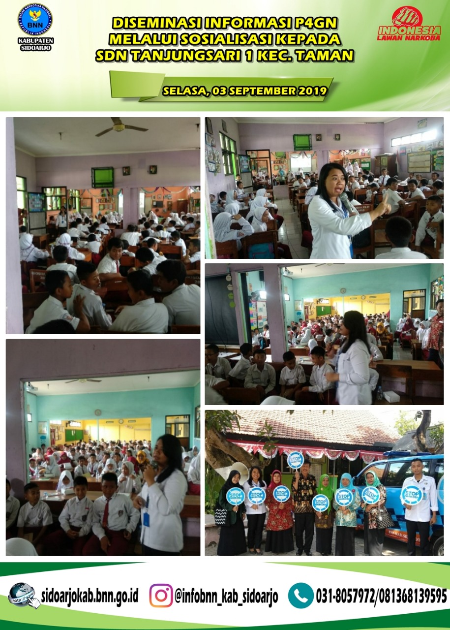 DISEMINASI INFORMASI P4GN MELALUI SOSIALISASI KEPADA MILENIAL SD MENUJU INDONESIA EMAS DI SDN TANJUNGSARI 1 KEC. TAMAN KAB. SIDOARJO DISEMINASI INFORMASI P4GN MELALUI SOSIALISASI KEPADA MILENIAL SD MENUJU INDONESIA EMAS DI SDN TANJUNGSARI 1 KEC. TAMAN KAB. SIDOARJO