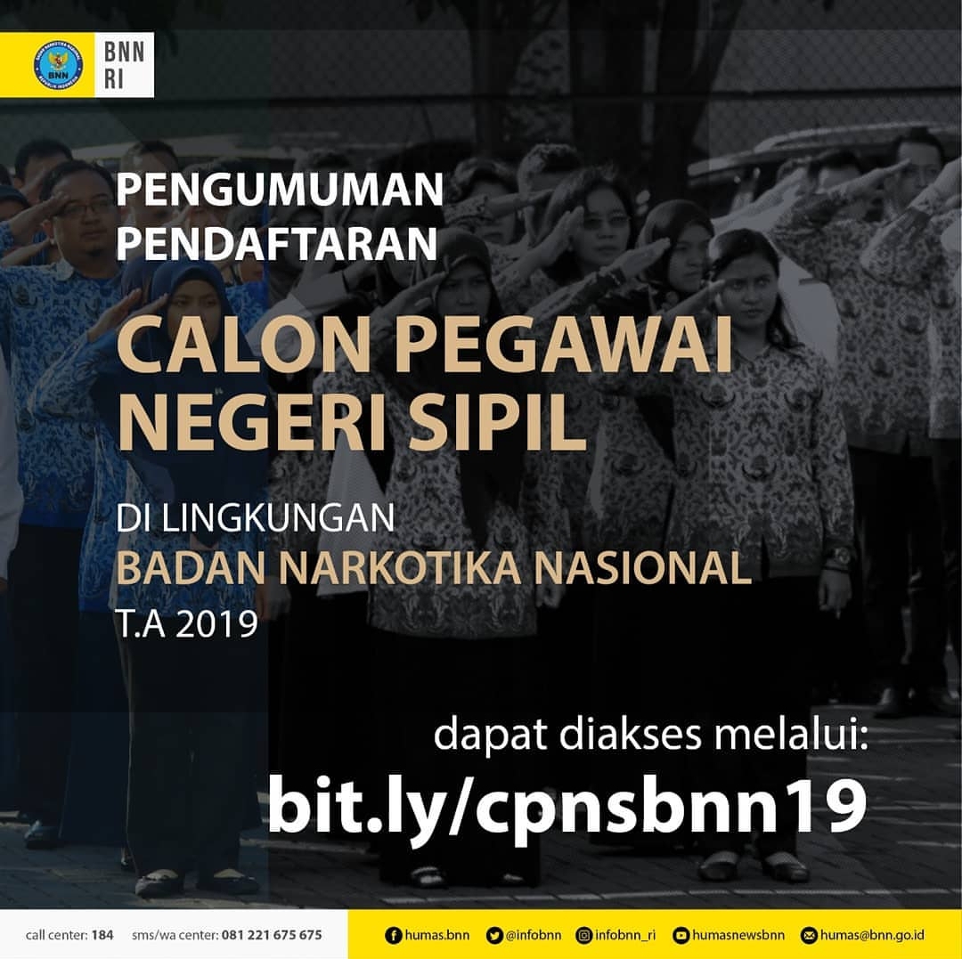 PENGUMUMAN PENGADAAN CALON PEGAWAI NEGERI SIPIL BADAN NARKOTIKA NASIONAL T.A. 2019 PENGUMUMAN PENGADAAN CALON PEGAWAI NEGERI SIPIL BADAN NARKOTIKA NASIONAL T.A. 2019