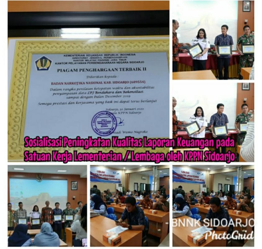 BNNK SIDOARJO MERAIH PENGHARGAAN SATKER TERBAIK II DALAM RANGKA PENILAIAN KETEPATAN DATA LPJ BENDAHARA DAN REKONSILIASI TA 2019 BNNK SIDOARJO MERAIH PENGHARGAAN SATKER TERBAIK II DALAM RANGKA PENILAIAN KETEPATAN DATA LPJ BENDAHARA DAN REKONSILIASI TA 2019