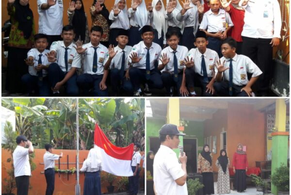 DISEMINASI INFORMASI P4GN MELALUI TATAP MUKA SEBAGAI INSPEKTUR UPACARA DI SMP DHARMA WANITA 14 PRAMBON, SIDOARJO
