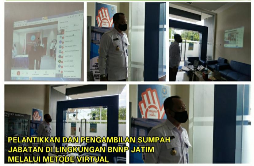 KEPALA BNNK SIDOARJO MENGIKUTI PELANTIKKAN DAN PENGAMBILAN SUMPAH JABATAN DI LINGKUNGAN BNNP JATIM MELALUI METODE VIRTUAL KEPALA BNNK SIDOARJO MENGIKUTI PELANTIKKAN DAN PENGAMBILAN SUMPAH JABATAN DI LINGKUNGAN BNNP JATIM MELALUI METODE VIRTUAL