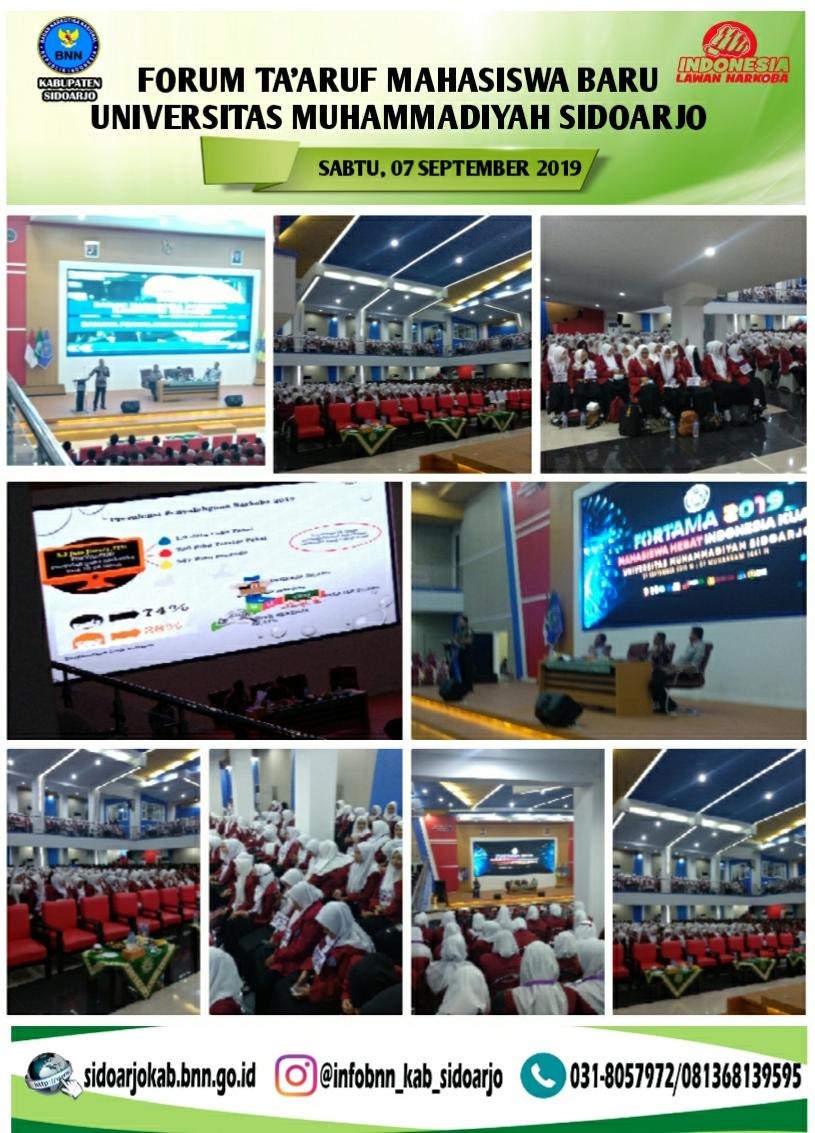 DISEMINASI INFORMASI P4GN MELALUI TATAP MUKA PADA ACARA FORUM TA'ARUF MAHASISWA BARU UNIVERSITAS MUHAMMADIYAH SIDOARJO DISEMINASI INFORMASI P4GN MELALUI TATAP MUKA PADA ACARA FORUM TA'ARUF MAHASISWA BARU UNIVERSITAS MUHAMMADIYAH SIDOARJO