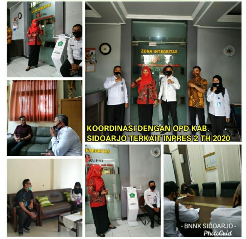 KOORDINASI DENGAN DISPORA, DLHK, DINAS PERIKANAN DAN KELAUTAN DAN DISKOMINFO SIDOARJO TERKAIT PENGISIAN INPRES P4GN NO 2 TAHUN 2020 KOORDINASI DENGAN DISPORA, DLHK, DINAS PERIKANAN DAN KELAUTAN DAN DISKOMINFO SIDOARJO TERKAIT PENGISIAN INPRES P4GN NO 2 TAHUN 2020