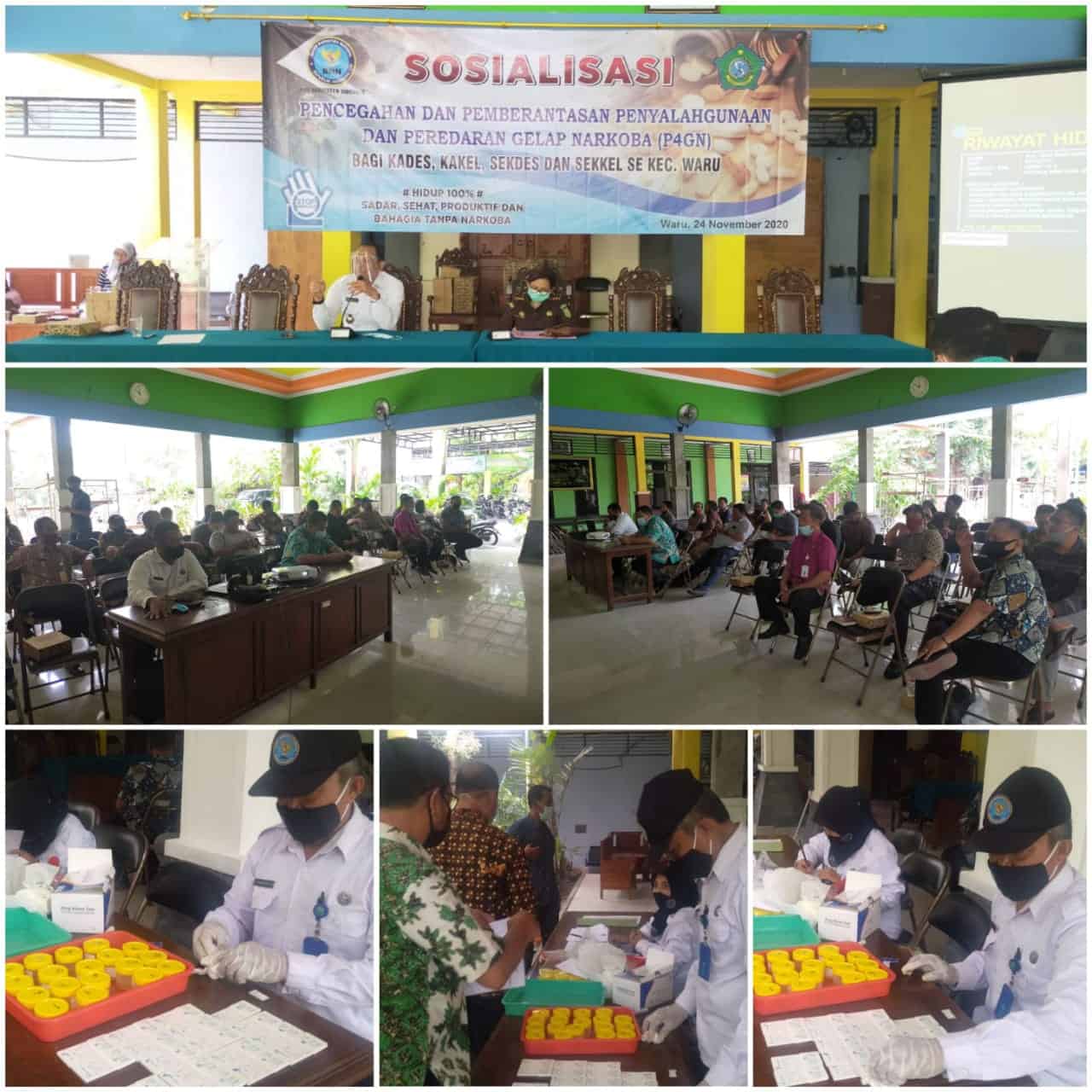 SOSIALISASI P4GN DAN URINE SKRINING BAGI KADES, KAKEL, SEKDES, DAN SEKKEL SE KECAMATAN WARU SOSIALISASI P4GN DAN URINE SKRINING BAGI KADES, KAKEL, SEKDES, DAN SEKKEL SE KECAMATAN WARU
